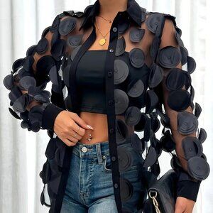 Long Sleeve Semi-Sheer Blouse